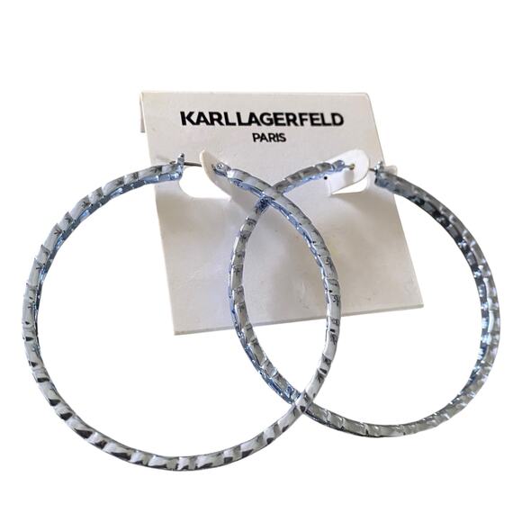 NWT Karl Lagerfeld Metallic Light Blue 2.5" Hoop Earrings - Picture 1 of 10